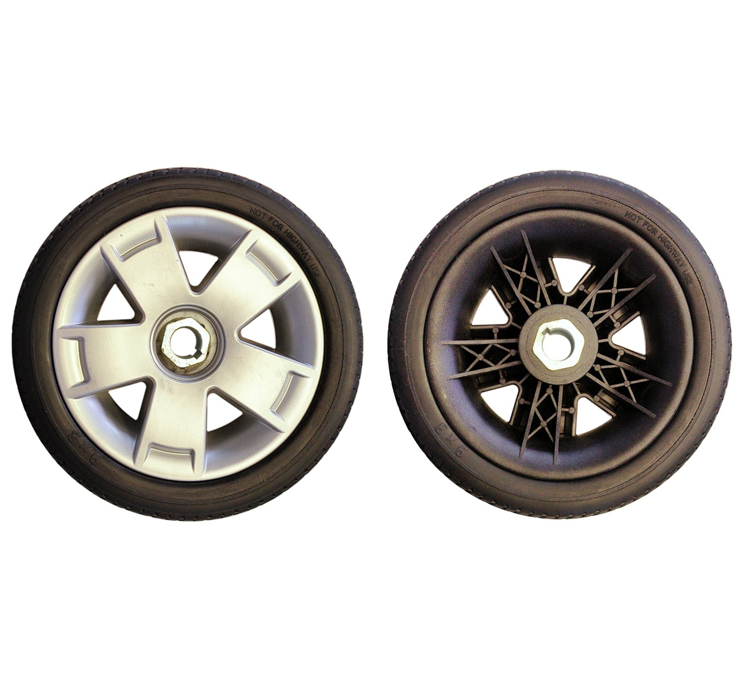 9x3 Rear Tyre with Silver Rim and Cap
